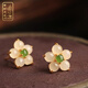 郎凱丹頓天然和田玉純銀桃花耳釘女中國風(fēng)小清新高級感輕奢山茶花耳飾耳環(huán) 【和田玉桃花】