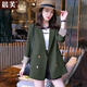 晨芙休閑小西裝外套女士春秋季寬松百搭職業(yè)裝氣質(zhì)顯瘦小個(gè)子西服上衣 (常規)墨綠色外套 XL 建議110-120斤