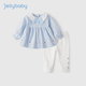 JELLYBABY女童套裝秋季一歲嬰兒兩件套兒童碎花小童衣服春秋2025女寶寶秋裝 藍色 120