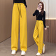 箐箐花黃色彎刀褲女2025春秋季新款小馬刺繡運(yùn)動(dòng)衛(wèi)褲寬松休閑香蕉闊腿褲 黃色 3XL /31(135-145斤)