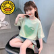 G.duck小黃鴨童裝夏季新款兒童時(shí)尚韓版蝴蝶結印花短袖洋氣中大童半袖體 淺綠色 150