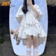 Jret日系甜美軟妹連衣裙女2024夏季新款寬松顯瘦小清新泡泡袖娃娃裙 白色 M 建議95-110斤