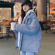 棉致連帽晉江棉服女2023新款秋冬季外套女羽棉衣絨服不跑棉面包服棉襖 606假兩件加厚藍色【高品質(zhì)】 L 115-130斤