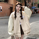 MXQP復(fù)古棒球服外套女2025春秋季新款小羊刺繡學(xué)生設(shè)計(jì)感寬松情侶夾克 A22杏色 【皮袖雙層寬松版】 L 【建議100-125斤】