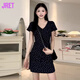 Jret2025新款感法式v領(lǐng)碎花連衣裙子夏季女裝小個子收腰包臀長裙 短裙【深秋初冬季穿搭韓系溫柔風 L 55/60kg