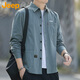 吉普（JEEP）長(cháng)袖襯衫男春秋季工裝外套男士寬松襯衣服男裝上衣 灰綠 XL
