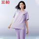 三槍夏季新款彩條冰泉棉休閑套裝女士短袖中褲圓領(lǐng)條紋涼爽家居服套裝 拂棉紫條 2XL /175/100