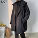 EJOT韓版披風(fēng)衣男中長(zhǎng)款春秋季大衣服連帽潮流帥氣潮牌學(xué)生斗篷外套男 黑色 2XL