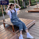 矜持范牛仔背帶褲女2025新款韓版寬松顯瘦連體背帶褲春夏九分吊帶牛子褲 淺藍(lán)色 L 【105-120斤】