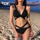 DK泳衣女新款bikini性感三角比基尼韓國顯瘦聚攏分體游泳裝 黑色 L