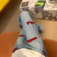 衣然呈品美式復(fù)古高腰刺繡牛仔褲女春秋新款簡約百搭寬松顯瘦直筒闊腿褲子 復(fù)古色 M 【建議105-115斤】