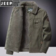 JEEP SPIRIT棉襖棉服男冬季加絨加厚短款羊羔絨外套大碼中年工裝棉衣 軍綠 2XL 140-155斤