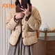 FSHE棉服女冬季新款外套短款2025香風襖翻領拼接輕薄冬季小個子棉襖女 淺卡其色 L