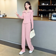 BMOI春季粉色時尚休閑運動服套裝2025春秋季女裝洋氣翻領長袖開衫上衣 粉色【兩件套】 M 建議80-95斤