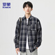 羅蒙（ROMON）長(cháng)袖襯衫男格子春季休閑襯衫修身型格子襯衫男士ZH2338藏青色XL