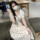 Jret2025溫柔甜美小個(gè)子方領(lǐng)收腰裙子女法式碎花連衣裙夏季新款女裝女 粉色碎花連衣裙  L 105-120