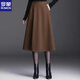 羅蒙（ROMON）毛呢半身裙女秋冬季大擺裙中長(cháng)款A字裙傘裙高腰顯瘦大碼長(cháng)裙冬裙 卡其色【毛呢】有口袋 86# XL 120-140斤