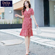矜持范翠花雪紡連衣裙女夏2025夏裝新款小個(gè)子氣質(zhì)印花V領(lǐng)氣質(zhì)魚(yú)尾裙子 紅色 L 建議90-105斤