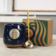 星巴克（Starbucks）杯子陶瓷馬克杯經(jīng)典黑白情侶咖啡水杯帶蓋勺大容量家用禮物盒裝 藍(lán)色單杯+金色勺子