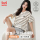 貓人【帶胸墊防凸點】女士睡衣夏季女100%純棉親膚條紋家居服米色L