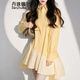 丹珠娜（DanZhuNa）小香風(fēng)黃色連衣裙2025春季女裝法式流行氣質(zhì)襯衫拼接假兩件短裙子 檸檬黃 M