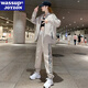 WASSUP JOYZON品牌休閑運動套裝女大碼寬松春秋新款衛(wèi)衣學(xué)生顯瘦兩件套跑步服潮 卡其色（春秋款兩件套） XL（建議110-125斤）