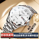冠琴（GUANQIN）男士手表全自動(dòng)機械表商務(wù)防水夜光簡(jiǎn)約時(shí)尚雙日歷男表瑞士品質(zhì) 本色白面鋼帶