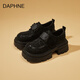 DAPHNE達(dá)芙妮英倫風(fēng)厚底豹紋復(fù)古樂福鞋女2025春季新款小皮鞋增高粗跟時(shí)尚單鞋 黑色 【新款熱賣】 37