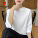 皮爾卡丹（pierre cardin）七分袖上衣純·棉t恤女2025春秋新款西裝內搭半高領(lǐng)打底衫正肩T恤 白色半高領(lǐng)七分袖 XL 【建議120-135斤】