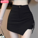 柏潮夏季大碼胖mm不規則半身裙女高腰綁帶黑色短裙A字包臀裙褲裙 黑色 XS 建議70-85斤