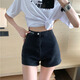 妙奕嘉牛仔短褲夏季女2026外穿高腰牛仔褲黑色短褲辣妹小個(gè)子超短褲熱褲 黑色貼布高腰短褲 M