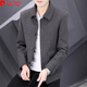 皮爾卡丹（pierre cardin）休閑翻領(lǐng)格子外套男士春秋新款韓版潮流時(shí)尚帥氣工裝夾克上衣 深灰色 XL 【建議130-150斤】