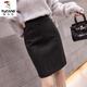 啄木鳥(niǎo)高腰毛呢半身裙女秋冬裙子短裙時(shí)尚洋氣修身包臀裙后開(kāi)叉一步裙 黑色 L