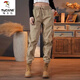 啄木鳥(niǎo)棉工裝褲女2024年春秋新款透氣寬松哈倫束腳褲男女同款休閑褲 卡其色 XL (110-125斤)