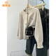 派吉鯊小狗針織開(kāi)衫女春秋外搭短款寬松上衣2025新款學(xué)院風(fēng)毛衣外套秋冬 米杏色 M 95-110