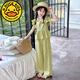 G·DUCK KIDS小黃鴨女童夏季純色套裝2025新款兒童洋氣女孩夏裝休閑上衣闊腿褲 淺綠色【兩件套】 150 【建議身高140cm左右】