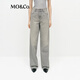 MO&Co.牛仔褲2025春新品懷舊洗褪磨白棉質(zhì)中低腰闊腿褲MBE1JEN021 牛仔灰色 L /L