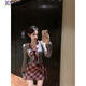 蝶嬌諾（DIEJIAONUO）秋冬連衣裙子女裝2024年冬季新款JK制服學(xué)院風(fēng)甜美圣誕穿搭女套裝 上衣+裙子 M