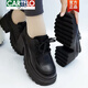 卡帝樂(lè )鱷魚(yú)（CARTELO）真皮軟底單鞋女2026春秋新款高跟厚底系帶女皮鞋英倫增高樂(lè )福鞋 黑色 39