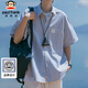 大嘴猴（paul frank）短袖襯衫男夏季日系潮牌條紋襯衣男士外套寬松休閑男裝 灰色 XL 