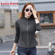 LOVER RUCCI2025春秋新款純棉長(cháng)袖T恤女開(kāi)衫小短外套拉鏈薄款衛衣立領(lǐng)上衣服 灰色 XL 【115-125斤】