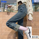 FSHE直筒牛仔褲女九分拼接煙管牛仔褲女秋款2025新款高腰顯瘦卷邊長褲 水泥灰九分 2XL 建議130-145斤