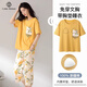 棉十三帶胸墊睡衣女夏薄【免穿文胸純棉】全棉家居服7分褲套裝可外穿tt