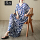 簡(jiǎn)當（JIANDANG）大碼女裝夏季V領(lǐng)印花長(cháng)裙度假風(fēng)波西米亞長(cháng)款連衣裙胖MM裙子5374 藏青色 均碼 【200斤以下】