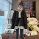 GARNUO泡芙格子短款羽絨服女輕薄白鴨絨2025冬季新款加厚圓領面包服外套 黑色 S