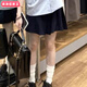 柏潮藍色襯衫上衣+高腰百褶裙套裝女日系學院風甜美減齡jk制服兩件套 藏青色百褶裙 【有安全褲】 XL【建議120-135斤】