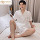 莫代爾睡衣男冰絲薄款仿真絲面料開(kāi)衫翻領(lǐng)寬松情侶家居服套裝可外穿夏