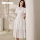 ROEYSHOUSE羅衣法式棉繡花收腰連衣裙女2025夏季新款氣質(zhì)荷葉袖度假裙11763 白色 L
