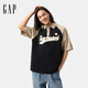 GAP男女裝2025春季新款純棉logo撞色短袖T恤學(xué)院風(fēng)polo衫725628 黑色 M (170/92A) 亞洲尺碼