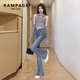 RAMPAGE高品質(zhì)毛邊微喇牛仔褲女2025夏季薄款高腰顯瘦彈力修身馬蹄褲子女 復(fù)古藍(lán)長褲【高端品質(zhì)】 常規(guī) S